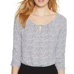 NWT White House Black Market 3/4 Sleeve Keyhole Painted Texture Blouse size S